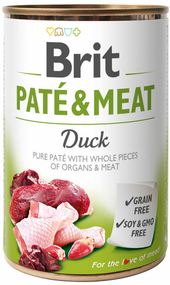 Вологий корм консерва Brit Pate & Meat для дорослих собак, качка і курка 400г