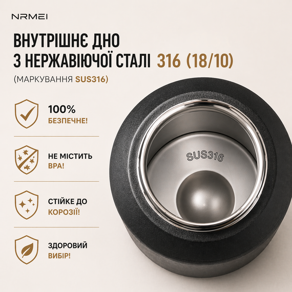 Спортивна термопляшка NRMEI 1500 мл (чорна) — Вакуумна термопляшка з нержавіючої сталі Fashion Style для тренувань | Зображення 3
