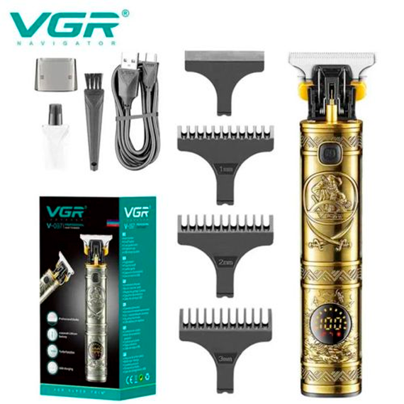 Триммер аккумуляторный VGR V-097 GOLD, 4 насадки, LED дисплей
