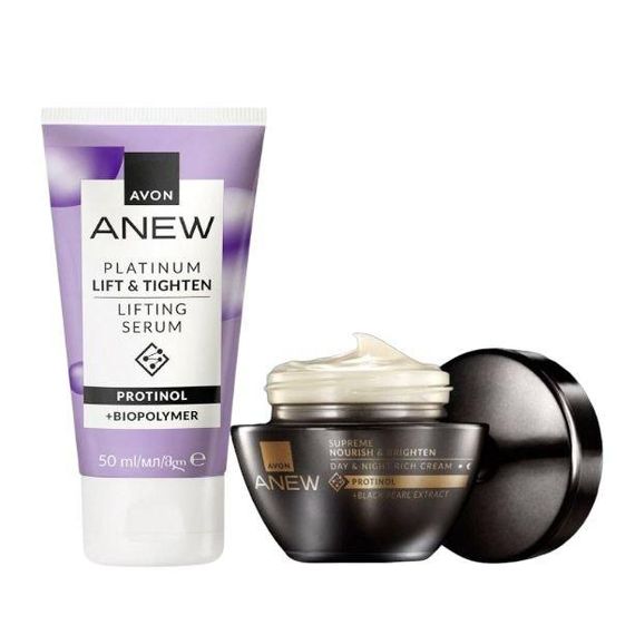 Набір для обличчя Avon: Сироватка «Ліфтинг та пружність» (50 мл) + Крем «Досконалість. Живлення та сяйво» (50 мл)