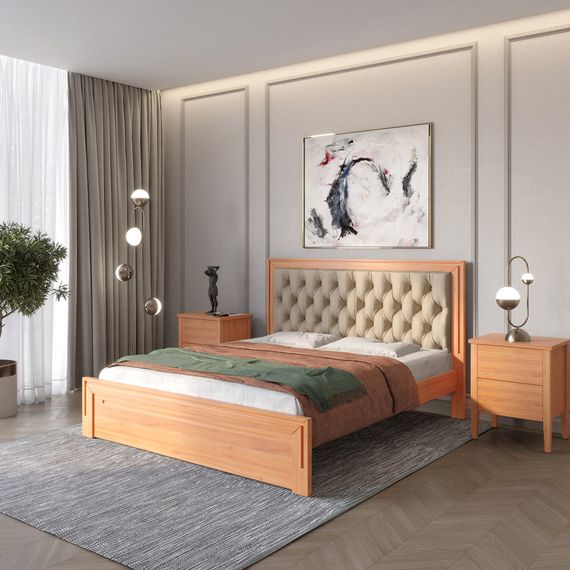 Односпальне дерев'яне ліжко Mebigrand Торонто Т3 Яблуня/Аляска 23 (бежевий) 90х190 см (MBG-7725)