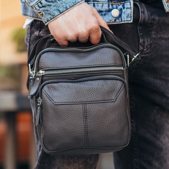 Чоловічий шкіряний месенджер через плече чорний Tiding Bag A25F-1519A