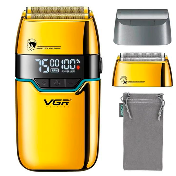 Электробритва VGR V-350 GOLD шейвер, двойное лезвие, 2 насадки, LED дисплей