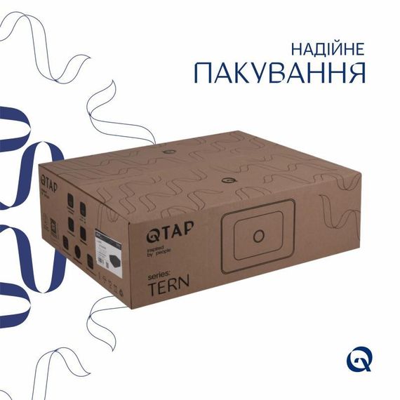 Комплект Qtap Tern: Раковина накладна прамокутна 480х370х135 мм Matt Black + Донний клапан PU03 | Зображення 4