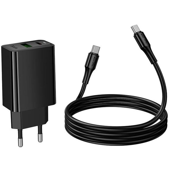 СЗУ Hoco CS94A Leader PD20W+QC3.0 (1USB-A/1C) + кабель Type-C to Type-C Black | Зображення 5