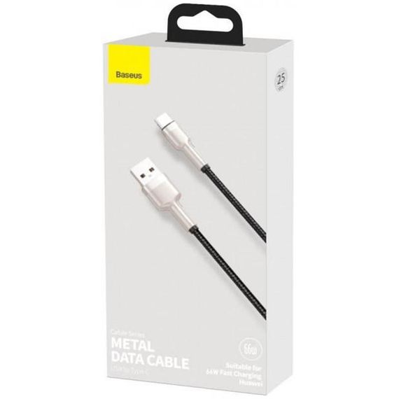 Дата кабель Baseus Cafule Metal Data USB to Type-C 66W (0.25m) (CAKF00000) Black | Зображення 3