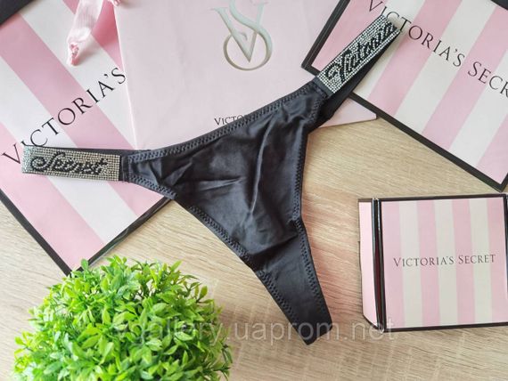 Женские кружевные стринги Виктория Сикрет со стразами, бикини стринги Victoria`s Secret, премиум качество
