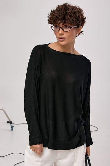 Прозорий вільний лонг із горловиною-човником - чорний цвет, ONE SIZE (є розміри) | Зображення 4