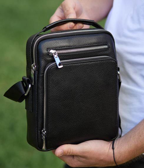 Чоловіча сумка-барсетка через плече шкіряна чорна з ручкою Tiding Bag M61693