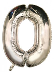 Фольгированная цифра 0 ("32)  серебристая, 80 см