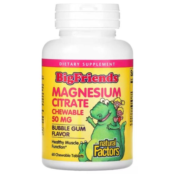 Мікроелемент Магній Natural Factors Big Friends Magnesium Citrate 50 mg 60 Chewable Tabs Bubble Gum