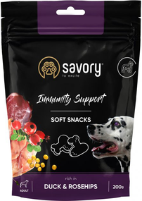 Мягкие лакомства Savory Soft Snacks для улучшения иммунитета собак, утка и шиповник 200г