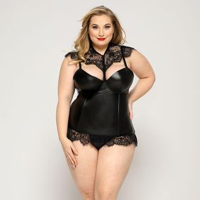 Латексний комплект білизни JSY «Пристрасна Ірис» Plus Size, Black, корсет, стрінги, мереживо sexstyle