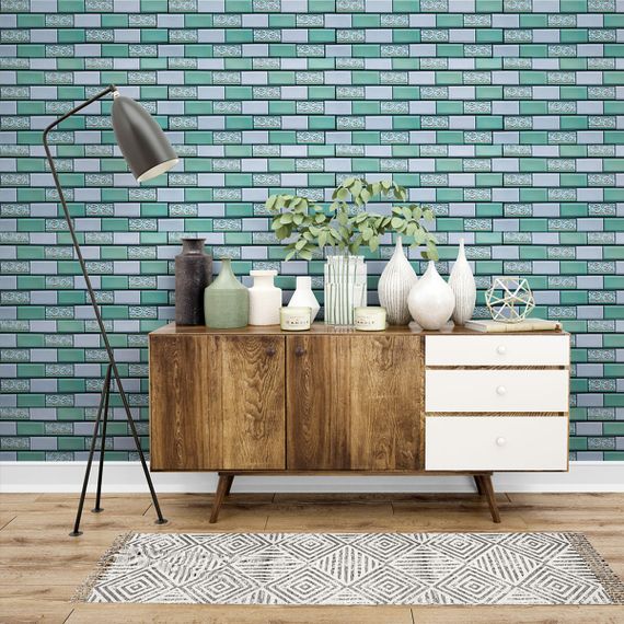 Декоративна ПВХ панель цегла зелений орнамент 960х480х4мм SW-00001429 | Зображення 4