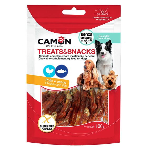 Лакомство для собак мясное Camon рулетики куриные с рыбкой, 100 гр, 6-9 см