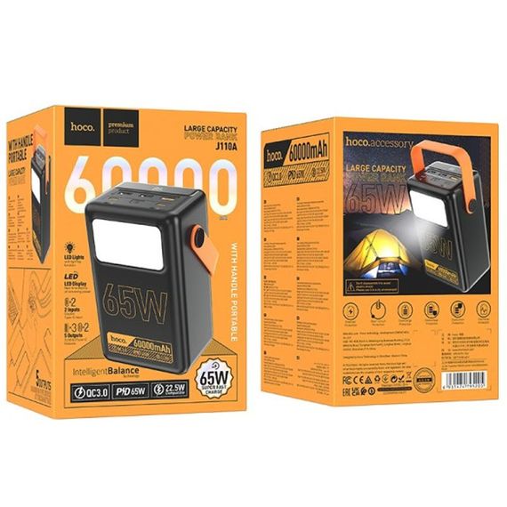 Портативний ЗП Power Bank Hoco J110A Powerful PD65W 60000 mAh Black | Зображення 5