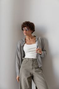 Легкий в'язаний кардиган на ґудзиках із капюшоном - сірий цвет, ONE SIZE (є розміри)