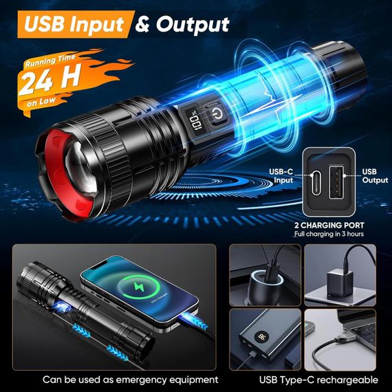 Ліхтар тактичний, акумуляторний, супер'яскравий, USB-зарядний, 2 шт., зум, 5 режимів, потужний ліхтар | Зображення 7