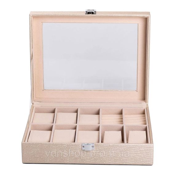 Скринька для прикрас з еко шкіри 25.5×20×7.5 см органайзер для ювелірних виробів HP-5-6GOLD | Зображення 2
