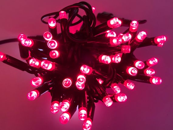 Гірлянда вулична String 10 м 100 LED + FLASH рожева, чорний дріт