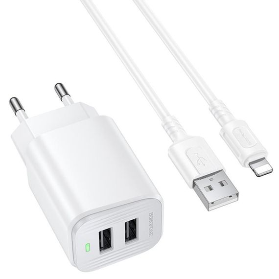 МЗП Borofone BAS81A Star 10.5W (2USB-A) + кабель USB to Lightning White