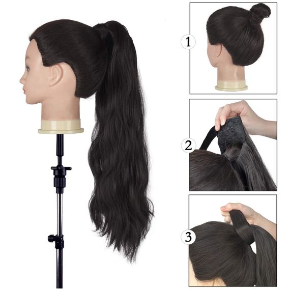 Хвіст накладний темно-каштановий з червоним відтінком, шиньйон на кліпсі термостійкий довгий 60см волосся для швидкого нарощування | Зображення 3