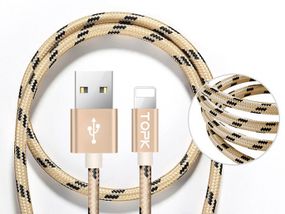 Кабель TOPK Nylon USB Lightning 3m - Gold