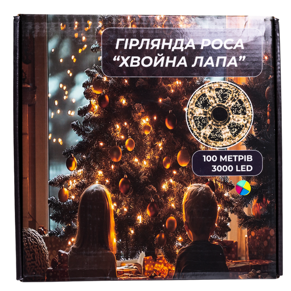 Новорічна гірлянда кімнатна роса 100 м 3000 LED Хвойна лапа зелений провід Мультиколір | Зображення 7