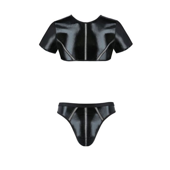 Комплект мужского белья под латекс Passion 057 SET PETER L/XL Black, кроп-топ, стринги | Зображення 4