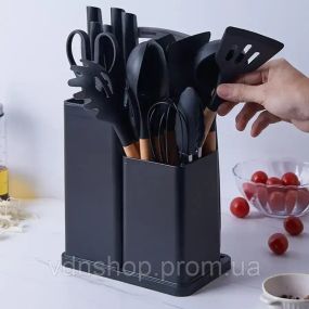Чорний Набір кухонного приладдя 19 предметів з подвійною підставкою дошкою набором ножів  ZP-0102