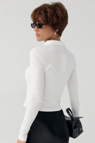 Укорочений лонг-поло із блискавкою на горловині - білий цвет, M (є розміри) | Зображення 1