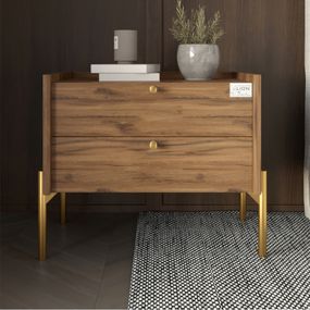 Тумба приліжкова LION Wood з двома шухлядами Дуб Ліворно (золоті ножки) (LION-041349)