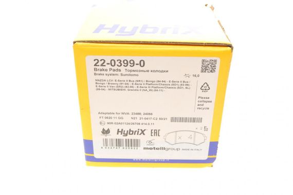 Колодки гальмівні передні Mitsubishi Grandis 04-11 Pajero II-IV 90- Mazda E2000 2200 88-03 22-0399-0 | Зображення 8