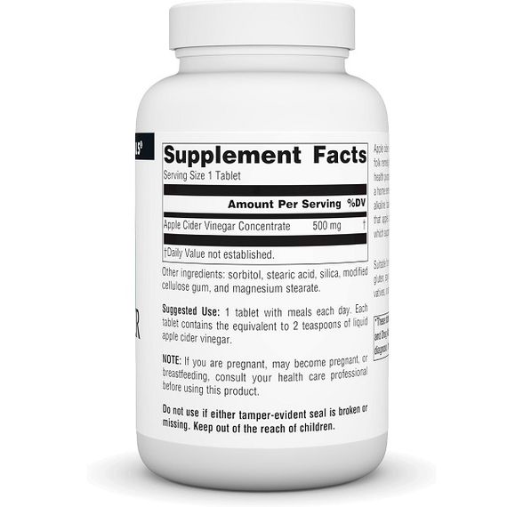 Яблочный уксус Source Naturals Apple Cider Vinegar 500 mg 180 Tabs | Зображення 1