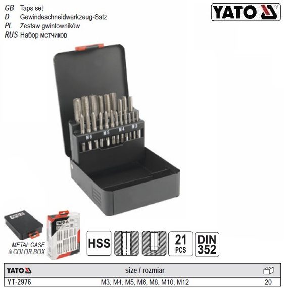 Набор метчиков YATO Польша М3-М12 21 штука YT-2976