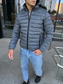 Мужская стеганая демисезонная куртка с капюшоном RD8777 цвет серый, размер M