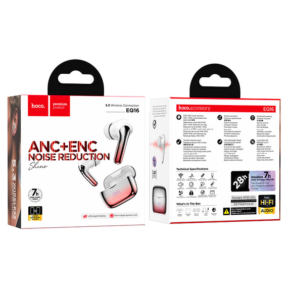 Бездротові навушники HOCO EQ16 Shine true wireless ANC+ENC Noise Reduction BT headset Red glaze | Зображення 3