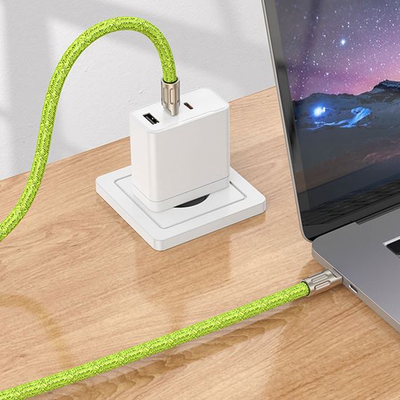 Дата кабель-шнурок Hoco GH7 Elegant Type-C to Type-C (1.8m) Fluorescent Green | Зображення 3