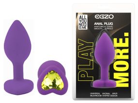 Силиконовая анальная пробка EGZO - Silicone Violet Heart Plug Lime, size S Sex Aura