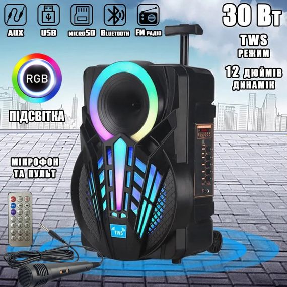 Акустична система портативна XPRO GZ-P12 12'' 30W бездротовий пульт мікрофон(MER-15681_2941) | Зображення 6