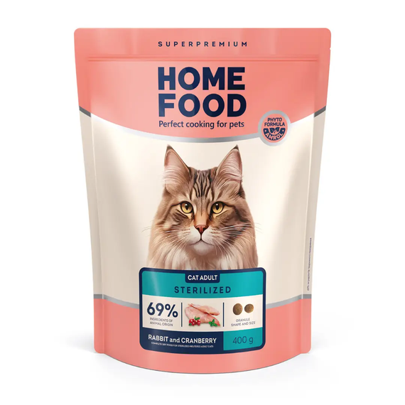 Сухий корм Hoom Food Sterilised для стерилізованих котів, кролик і журавлина 400г