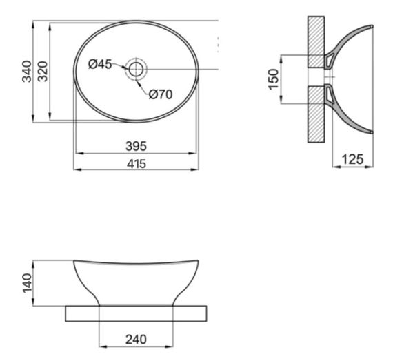 Раковина накладна Qtap Dove 415x340x140 мм, Matt Black, овальна, без донного клапана QT06116062AMB | Зображення 1