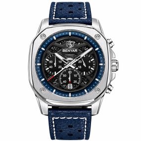 Чоловічий годинник Benyar BY-5222 Blue-Silver зі сталевим браслетом та синім циферблатом