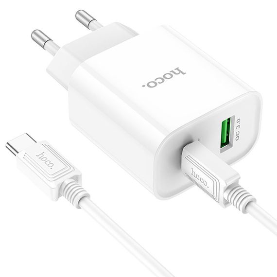 СЗУ Hoco C80A Plus Rapido PD20W+QC3.0 (1USB-A/1C) + кабель Type-C to Type-C White | Зображення 2