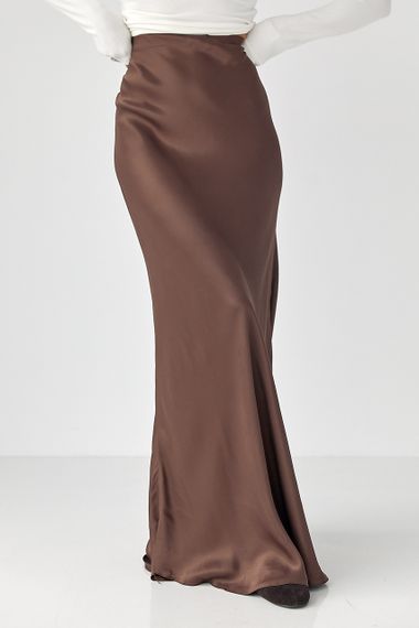 Жіноча атласна довга спідниця на резинці - темно-коричневий цвет, L (є розміри)