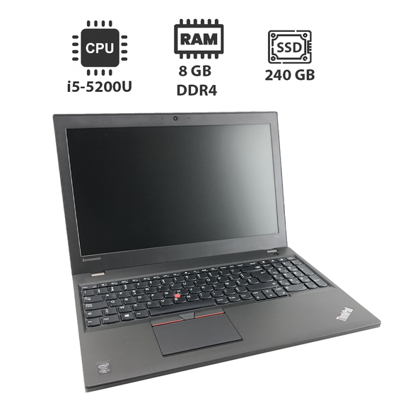 Ноутбук Lenovo ThinkPad T550 / 15.6" (1366x768) TN / Intel Core i5-5200U (2 (4) ядра по 2.2 - 2.7 GHz) / 8 GB DDR3 / 240 GB SSD / HD Graphics 5500 / WebCam б/у