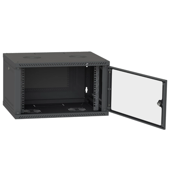 IPCOM 6U 600x450 Шафа телекомунікаційна двері скло (чорна) - Серверні шафи | Зображення 1