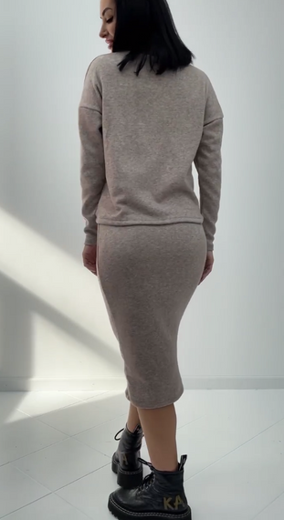 Женский теплый ангоровый костюм юбка и гольф GF07942 цвет бежевый, размер 46/48 | Зображення 3