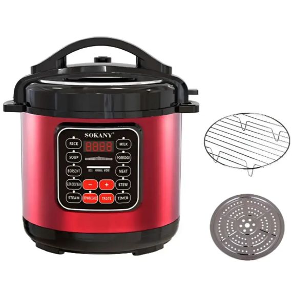 Мультиварка электрическая на 5 л мощностью 1000 Вт. Sokany SK-2402 Красная Скороварка на 10 программ | Зображення 1