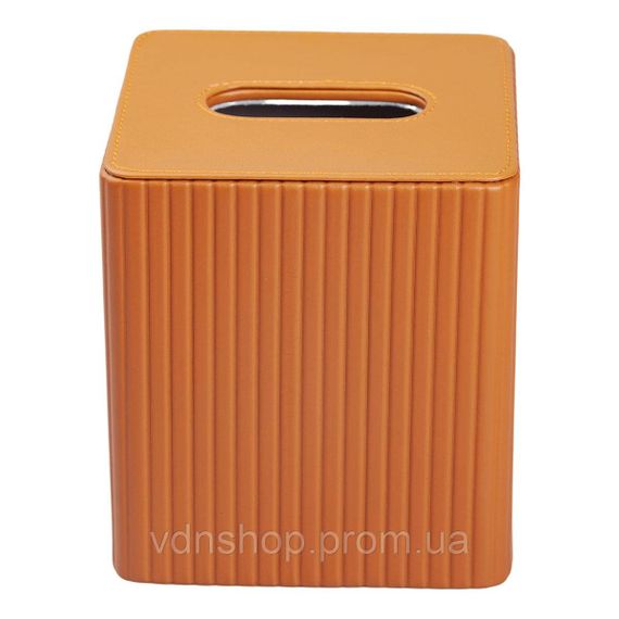 Салфетница из эко кожи 13х13х14.5 см для кафе и ресторанов на стол Коричневая HP-3-201BR | Зображення 1